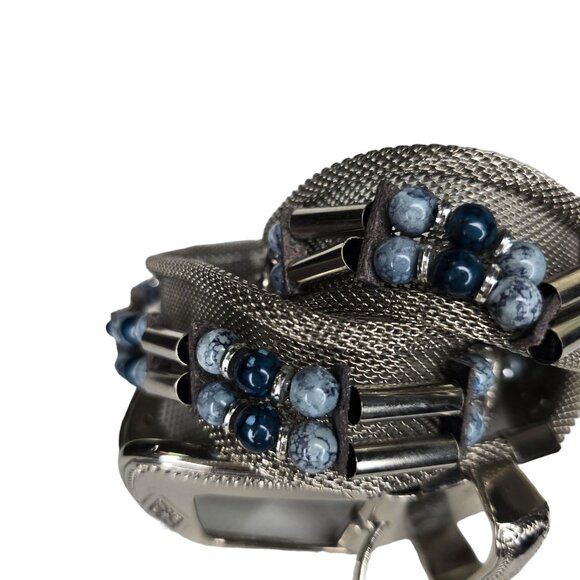 Handcrafted Silver Metal Mesh Belt With Ornate Buckle & Blue Beads Size M - Picture 11 of 12